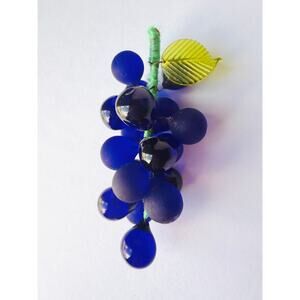 Vintage Cobalt Blue Glass Grape Cluster Murano Style Mid Century Fruit Decor